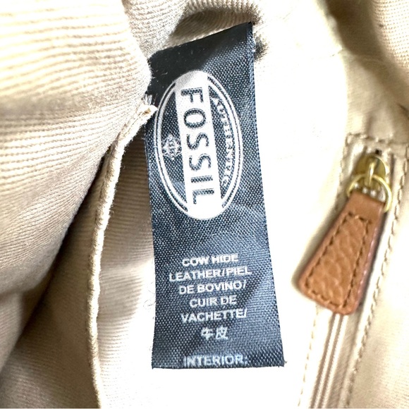 FOSSIL Brown Pebbled Leather Medium Barrel Duffle Crossbody Bag Brass 1145 - Picture 10 of 11